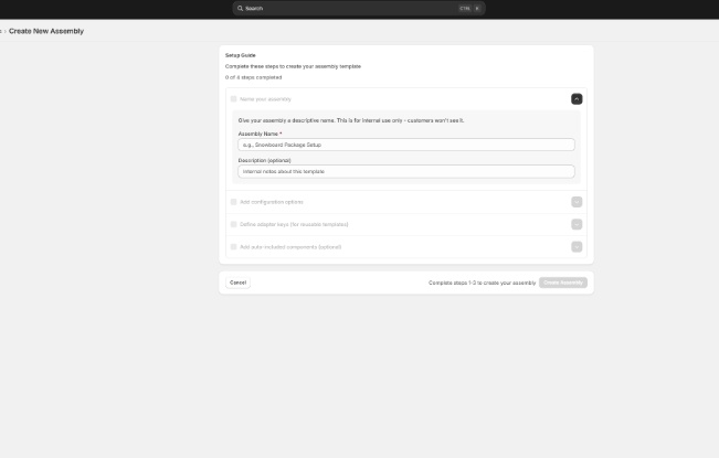 Assembly Create Page with Adapter Keys